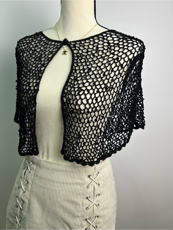Vince Camuto Sweaters - Black Open-Knit Crochet Shrug Bolero